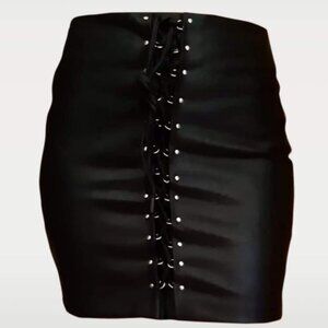 faux black leather skirt